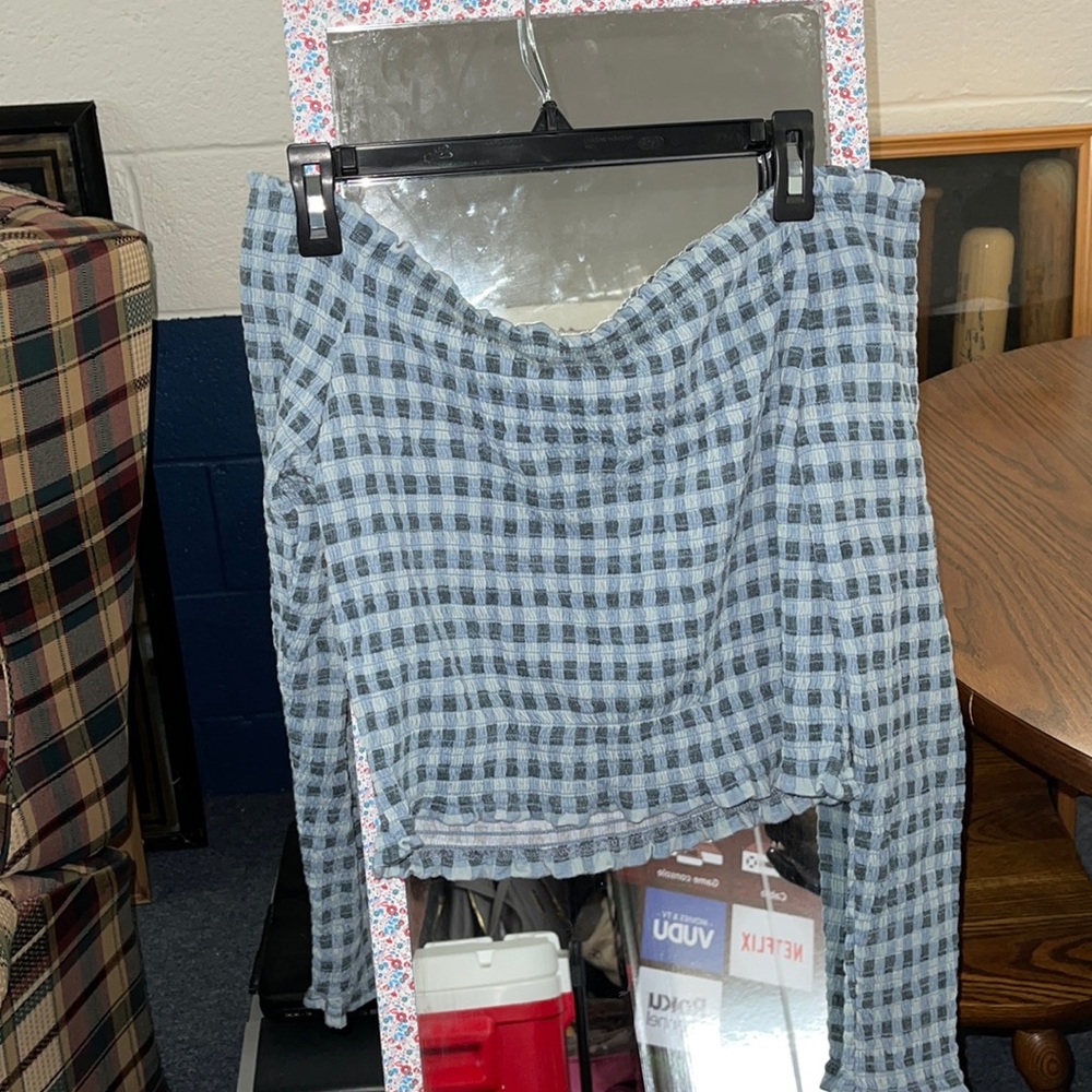 wild fable plaid off the shoulder long sleeve top